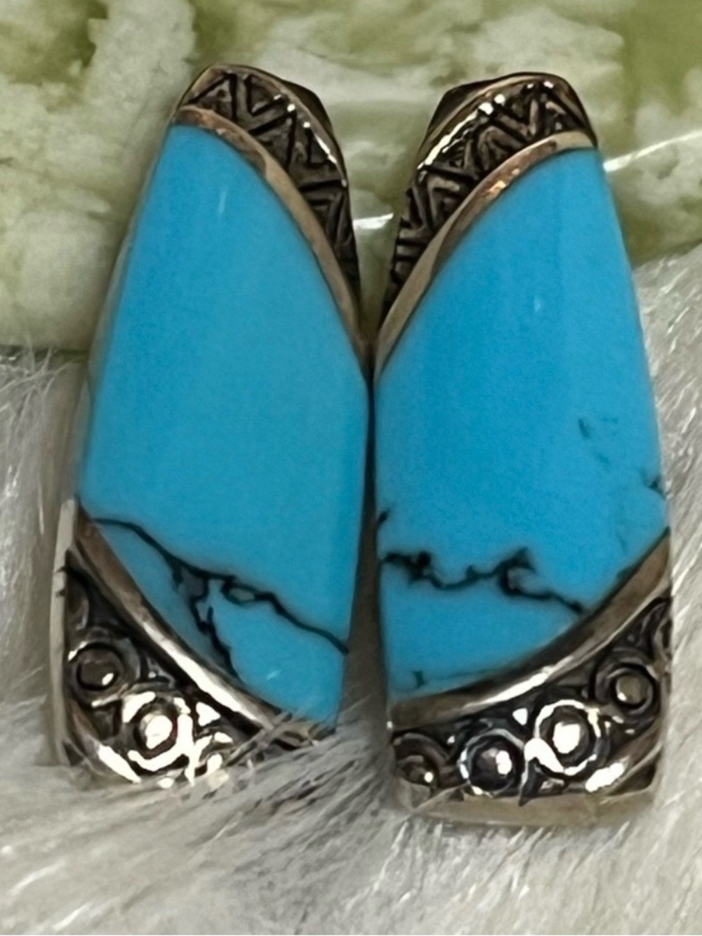 Sterling Silver Designer Turquoise Clip On Back Earrings
